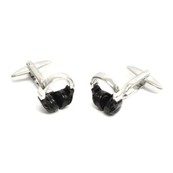 Black Silver Headphone Cufflinks (AJ222)