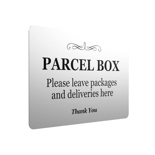 Parcel Box Sign - Metal | Aluminium with Adhesive Backing | Notice for Deliveries, Mail Box, Packages, Post, Mailman | Information Sign | Don't Lose Your Parcel Ever Again