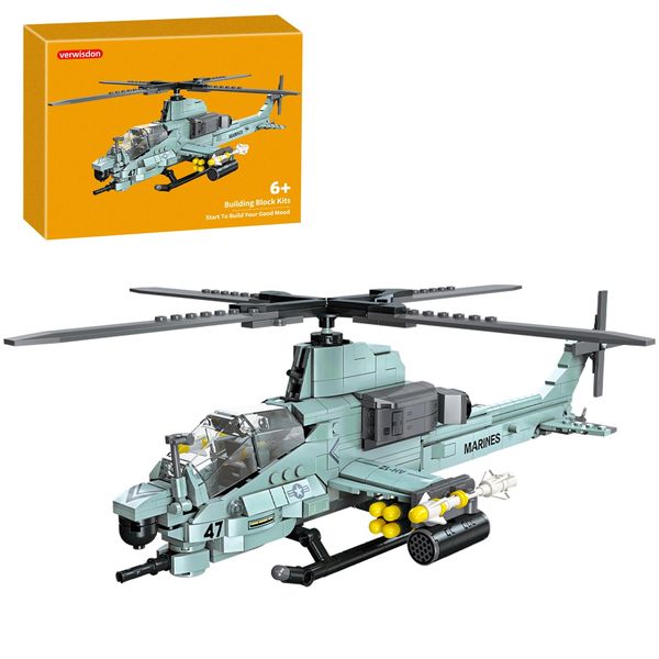 Verwisdon 597 Pcs AH-1Z Viper Helicopter Building Set,STEM Military Army Airplane Building kit,Plane Model Collectible Home Decor,Air Force Building Block Toys,Military Toy Gifts for Kids Teens Adults