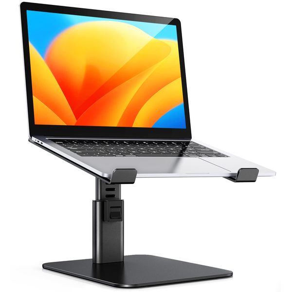 Babacom Laptop Stand for Desk, 8 Adjustable Height Aluminum Laptop Riser, Ergonomic Computer Stand Sit to Stand Laptop Cooling Pads Compatible with MacBook, Air, Pro and More 10"-16" Notebooks-Black