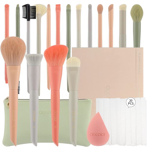 Docolor 17Pcs Makeup Brushes Set Pro Makeup Brush Set Premium Synthetic for Foundation, Face, Blending, Blush, Eyeshadow with Gift Box, Bag, Sponge and Brush Protector Perfect Make Up Gifts for Women