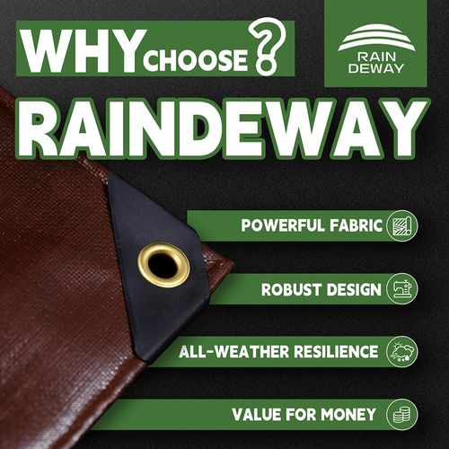 RAINDEWAY 6x6 Feet Super Heavy Duty 18 Mil Brown Poly Tarp Cover, UV Resistant, Weatherproof, Multipurpose Waterproof Poly Tarp with Grommets and Reinforced Edges