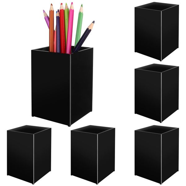 6 Pcs Black Acrylic Pen Holder Acrylic Pen Pot, Pen Pencil Holder Square Acrylic Pencil Organizer Transparent Pen Cup Makeup Brush Holder Pencil Storage Basket for School Home, Office Desk Accessory