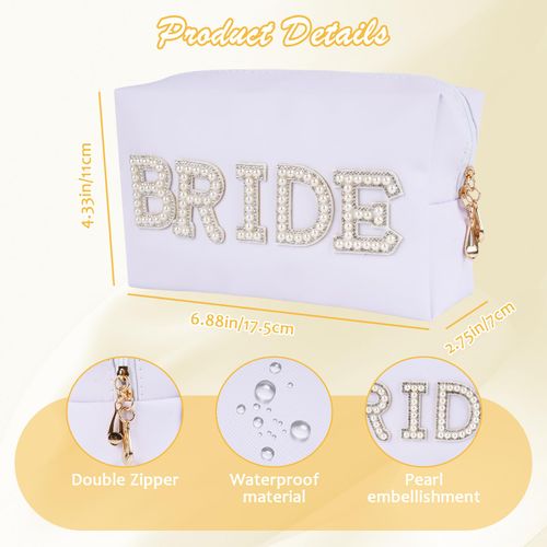 Qiuruoo Bride To Be Gift Set-Cosmetic Bag with “BRIDE” Monogram, Faux Cashmere Bridal Slippers, Clipswedding Gifts for Couples 2025