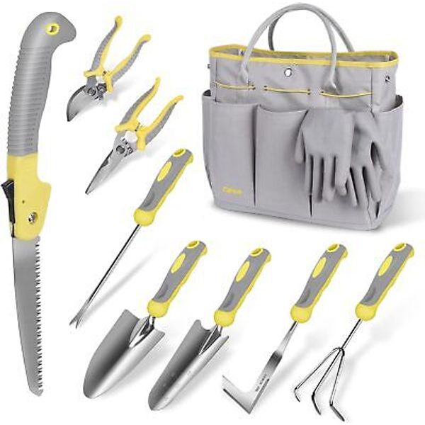 Garden Tool Set, Carsolt 10 Piece Stainless Steel Heavy Duty Gardening Gray