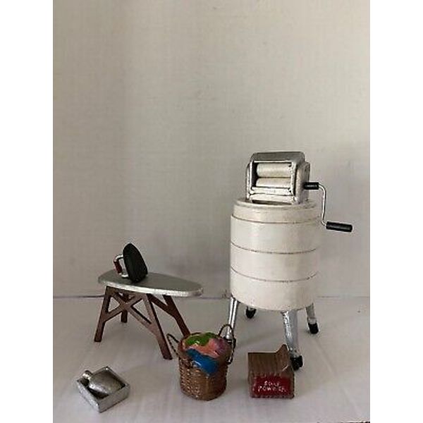 7 Piece Miniature cast iron wringer washer & Ironing Board Ensemble