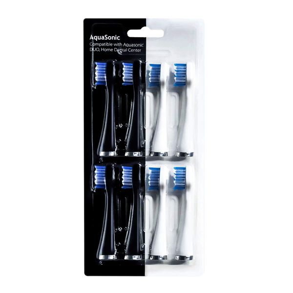 AquaSonic Duo Replacement Brush Heads (8-Pack) - 4 White & 4 Black Dupont Brush Heads
