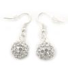 Clea Crystal White Enamel Ball Drop Earrings/Silver Tone/ 35mm L