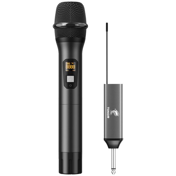 TONOR Wireless Microphone, UHF Metal Cordless Handheld Mic System with Rechargeable Receiver, for Karaoke, Singing, Party, Wedding, DJ, Speech, 200ft (TW620), Black