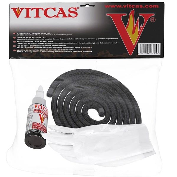 VITCAS 8mm Black Stove Fire Rope Replacement Kit-Adhesive -Protective Gloves-sealing-stove glass- Excellent adhesion glue-Fire resistant