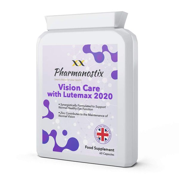 Vision Care with Lutemax 2020 60 Capsules - Lutein, Zeaxanthin, Bilberry and Pine Bark Along with an Essential Balance of Vitamins & Minerals Proven to Support Normal Eyes, Vision and Macular Health