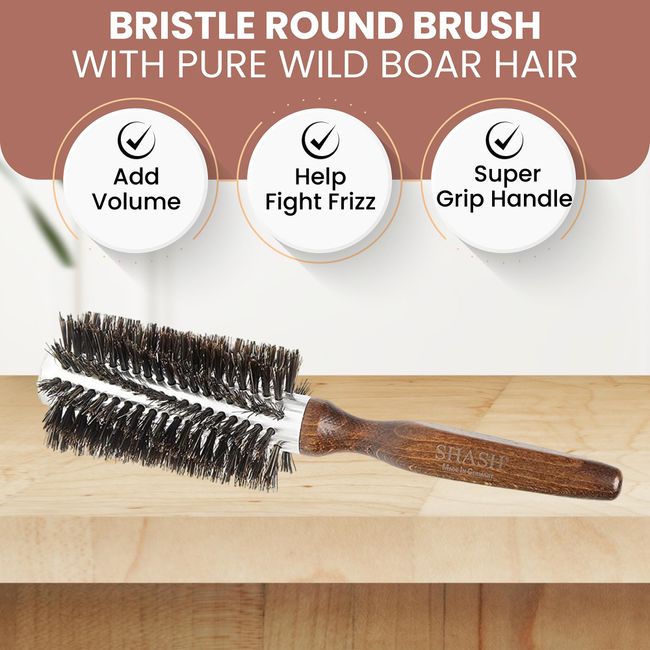 Handmade in Germany since 1869 Round Hairbrush - Boar Hair Round Hair Brush, Professional Hair Brush for Blowing and Styling, Made of Sustainable Beechwood (Medium)