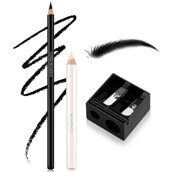 Boobeen Eyebrow Pencil und Brow Concealer Pencil Set mit Spitzer, wasserfester, lang anhaltender Brow Pen, glatter, wischfester Makeup Stift, natürlich aussehende Augenbrauen