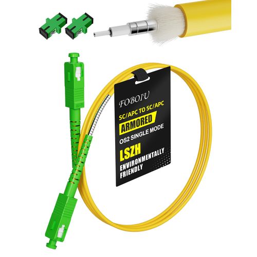 Foboiu SC/APC to SC/APC Fiber Optic Internet Cable Armored 10M (32ft), OS2 9/125µm Single Mode Simplex Fiber Internet Cable Compatible with CATV, FTTH, FTTB, and FTTP Systems, LSZH Yellow