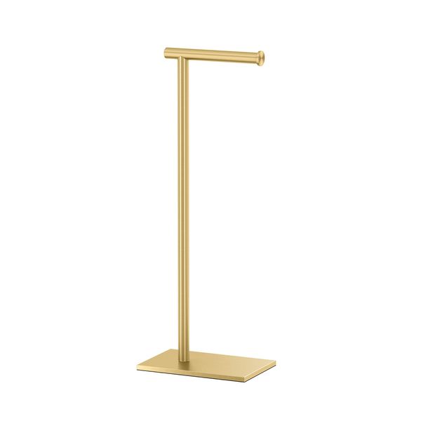 Gatco 1431B, Modern Rectangle Base Freestanding Toilet Paper Holder, 22.25”, Brushed Brass