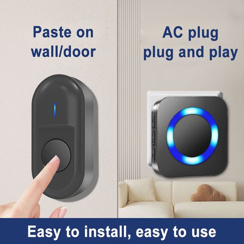 Double door, two rooms, two bells, two call buttons, wireless doorbell kit Black