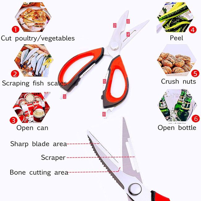 Stainless Steel Kitchen Scissors with Magnetic Scissors Cover Multi Bottle  Opener Scissors Fish Scale Chicken Bones Scissors