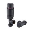 Sandy Beach Thermostatic Angled Straight Radiator Valve - Black, Lockshield, 15mm