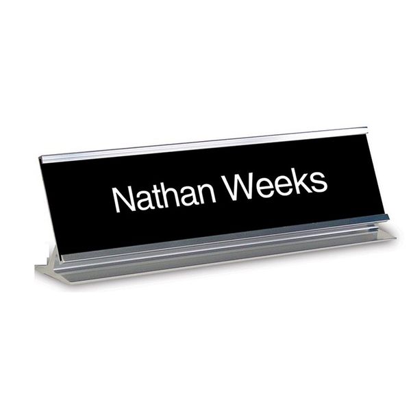 New Custom name Engraved BLACK Interchangeable Desk Name Plate 2 x 8 office use