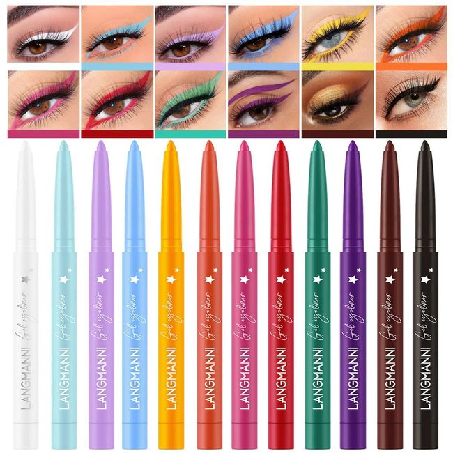 12 Colors Eyeliner Pencil Set Rainbow Colorful Matte Neon Eyeliner Pen Waterproof Long Lasting Smudge-proof Professional Eye Makeup Set Gift For Women