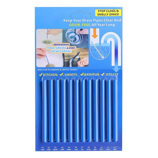 Drain Sink Cleaning Sticks Cleaner Easy Flow Unblocker for Bathroom Kitchens Sinks Basins Bathtubs Deodoriser Perfect for Grease Fat Pipe Unblocker Hair Blockage Bad Odour Pack of 12 Sticks