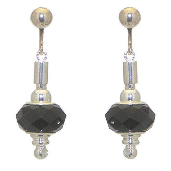 ECLECTICA silver plated jet black crystal clip on earrings