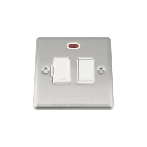 A5 Fused Switch with NEON - Satin Chrome Classic White Insert Plastic Rocker Switch