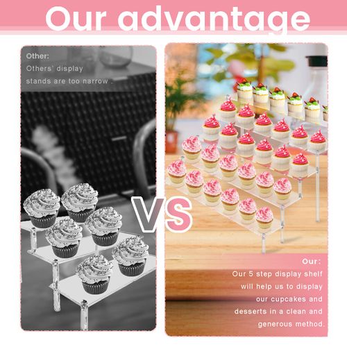 ULENDIS 5 Tier Acrylic Stands for Display, Clear Display Stand Risers Shelf for Cupcakes Perfumes Figurines, Tabletop Cupcake Stand for Decorating & Organizing (16" x 15.5" x 9.6")