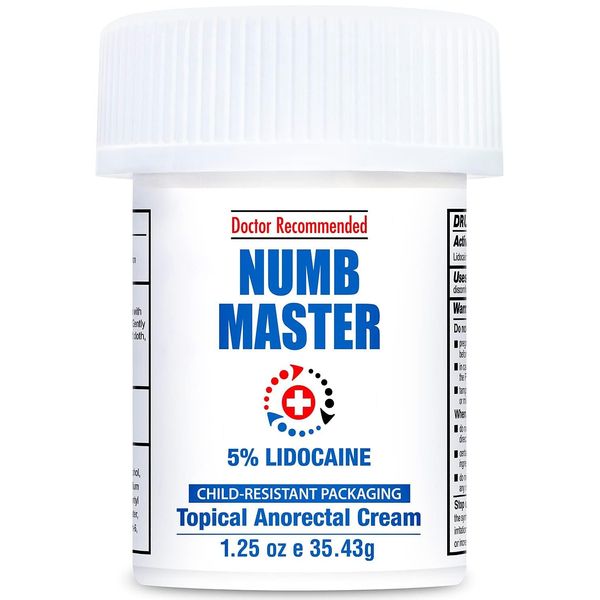 Numb Master 5% Lidocaine Topical Numbing Cream with Aloe, Vitamin E, 1 Oz Maximum Strength Topical Anesthetic Cream Pain Relief Cream for Hemorrhoid with Child Resistant Cap