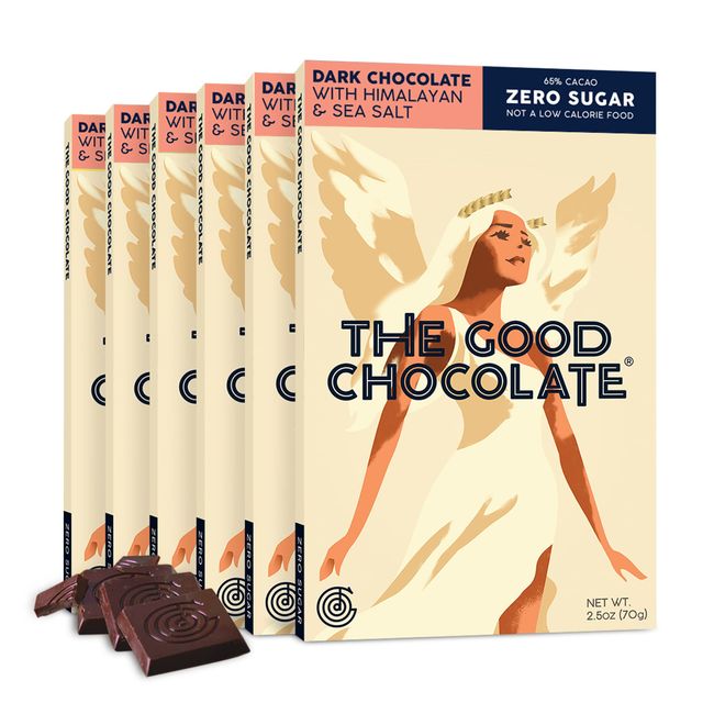 The Good Chocolate - Himalayan Salt Keto Chocolate Bars, Zero Sugar, Lower Net Carb Snack, Lower Calorie, Vegan Chocolate Candy, 6 Bar Value Packs