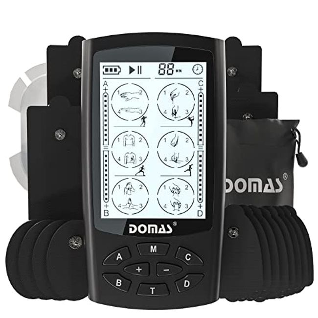 Domas Tens Unit Muscle Stimulator, 4 Channels Electronic Pulse Massager 24 Modes Tens Machine for Natural Pain Relief & Management, OTC Approved Tens
