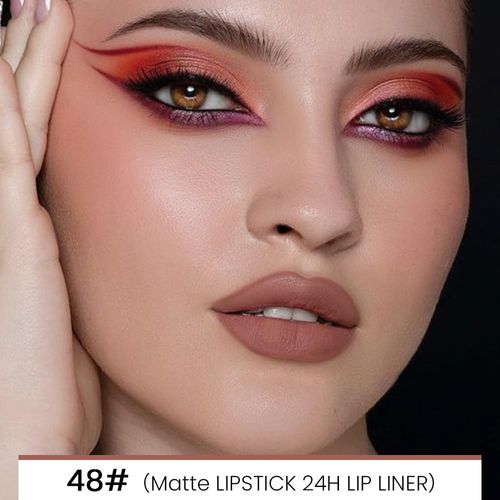 Kaely 2in1 Nude Brown Beige Velvet Matte Lip Liner & Lipstick Combo Set Kit for Women, DNM Magic 24 Hours Lipstick and Lip Liner Makeup Set Stain Long Lasting Waterproof labial 48