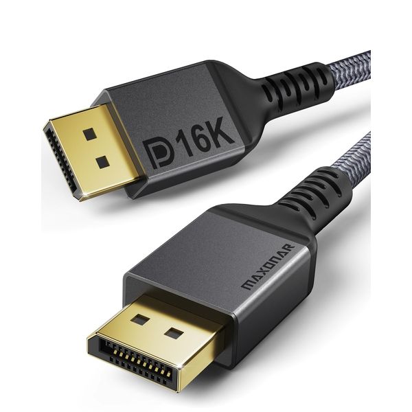 Maxonar DisplayPort Kabel 2.1 2M 16K DP 2.0 Kabel 16K@60Hz,10K@60Hz,8K@120Hz, 4K@240Hz/165Hz/144Hz 80Gbps HDR10 HDCP DSC 1.2a FreeSync G-Sync Display Port 2.1 Kabel für Gaming Monitor