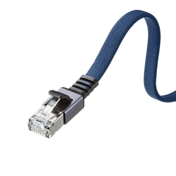 Sanwa Supply LAN Cable CAT6A Mesh Flat Metal Connector 10Gbps/500MHz Gigabit Ethernet Cable Crack Resistant RJ45 Connector (2m) Blue KB-FL6AME-02BL