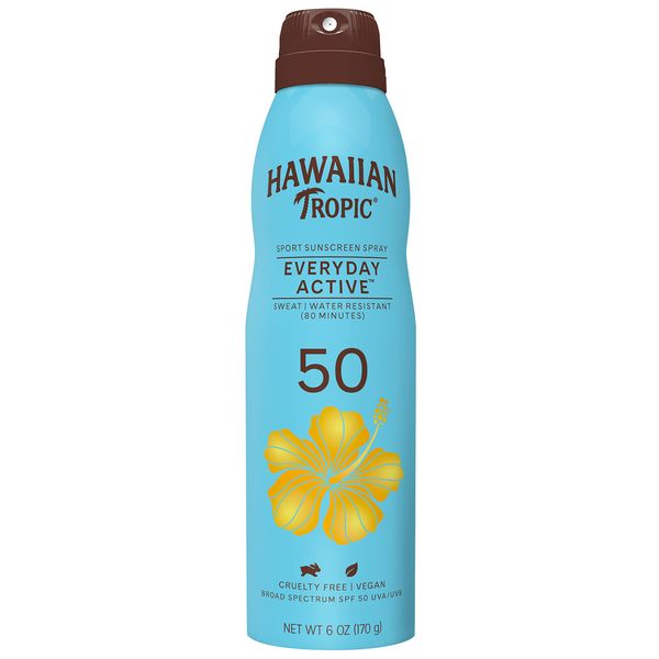 Hawaiian Tropic Everyday Active Clear Spray Sunscreen SPF 50, 6oz | Hawaiian Tropic Sunscreen SPF 50, Sunblock, Oxybenzone Free Sunscreen, Spray On Sunscreen, Body Sunscreen Spray SPF 50, 6oz