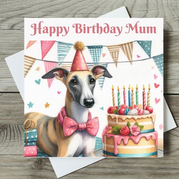 Happy Birthday Card Whippet Dog Dad, Dog Mum, from the Dog Pet Card any name