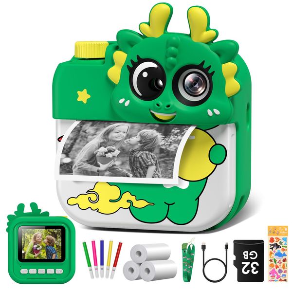 Kids Camera Instant Print for 3-12 Toddlers Boys Girls, Christmas Birthday Gifts Toy 2.4 Inch Screen 12MP / 1080P HD Video Camera Baby Instant Print Digital Camera