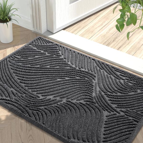 Yimobra Front Door Mat Outdoor Entrance, Ultra Water Absorbent, Heavy Duty Patio Guard Welcome Matt, Non-Slip Rubber Backing, Easy Clean Shoe Scraper, Indoor, Entryway, 29.5x17 Inch, Dark Grey