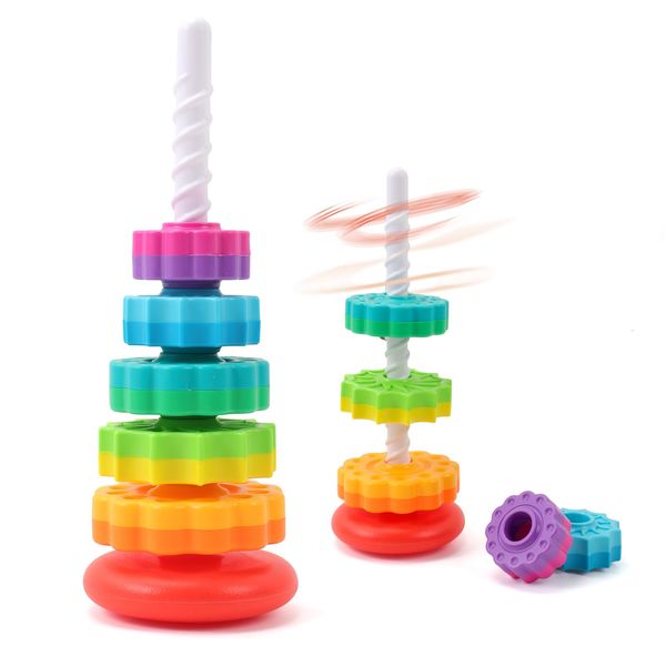 Baby Spinning Stacking Toys, 1-3 Rainbow Ring Stacker Montessori Toys for Babies, Sensory Toys for Toddlers, Christmas and Birthday Gifts Suitable for Boys and Girls