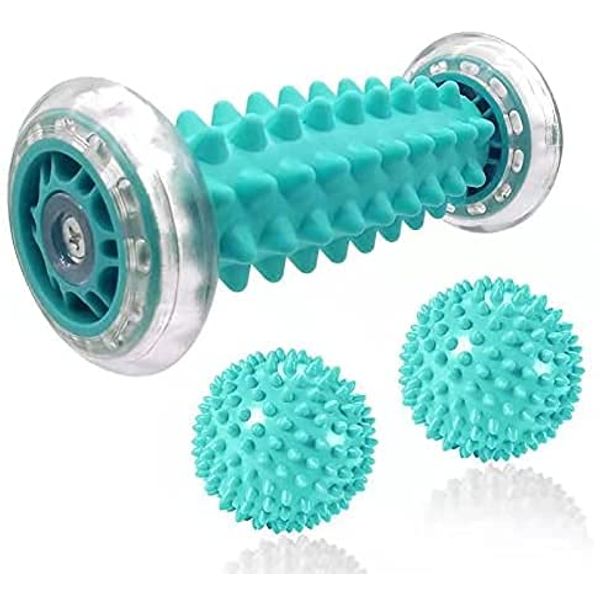 MoMoee Foot Massage Roller and Spiky Ball Therapy Set,Manual Foot Massager for Plantar Fasciitis,Heel & Foot Arch Pain,Trigger Point Therapy, Muscle Recovery (Green)