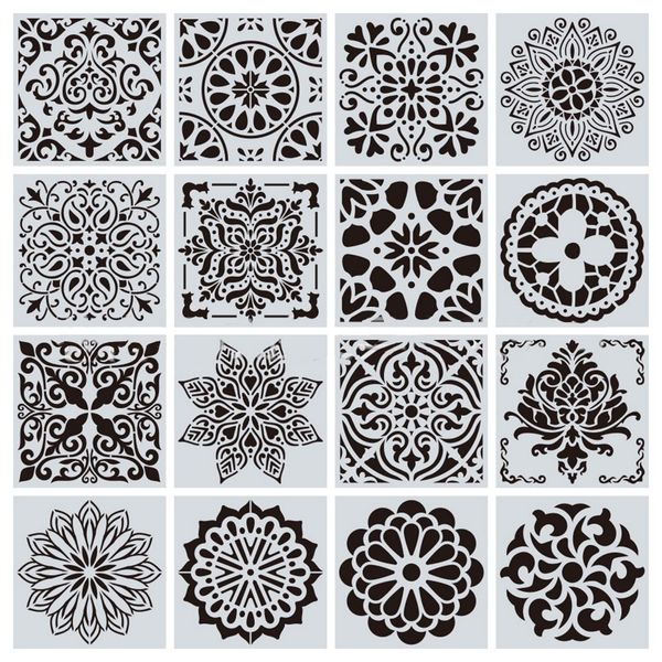 nuoshen 16 Pcs Reusable Stencils, Mandala Stencils Laser Cut Painting Template Stencil for DIY Walls Art Scrapbook