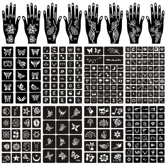 Tattoo Stencils Kit Reusable for Women Girls and Kids,300+ PCS Tattoo Templates,Temporary Indian Arabian Glitter Airbrush Tattoo Stencils