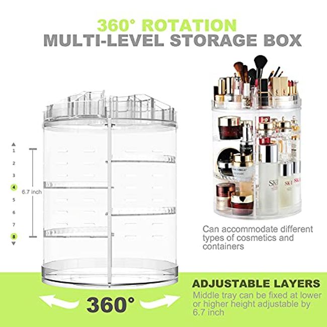 Makeup Organizer, 360 Degree Rotating Adjustable Cosmetic Storage Display  Case with 8 Layers Large Capacity, Fits Jewelry, Makeup Brushes, Lipsticks