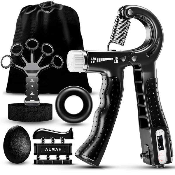 ALMAH Handtrainer Fingertrainer 5-Pack, Unterarmtrainer Griffkraft Trainer Set, Verstellbarer Grip Trainer, Finger Trainingsgerät, Fingerstrecker, Trainingsring und Stressabbau-Griffkugel