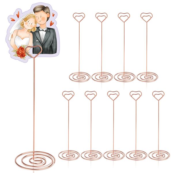 HomWanna Table Number Holders 10Pcs - 8.75 inch Heart Shaped Place Card Holder Tall Table Number Stands for Wedding Party Graduation Reception Restaurant Home Centerpiece Decoration Memo (Rose Gold)