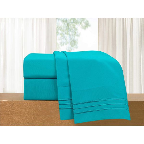 Elegant Comfort Luxury 4-Piece Bed Sheet Set - Luxury Bedding 1500 Thread Count Egyptian Quality Microfiber, Wrinkle Resistant Cool & Breathable, Easy Elastic Fitted, Full, Teal