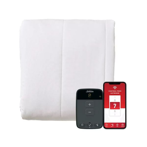 Sunbeam Full Size Electric Heated White Mattress Pad w Digital Controller Wi-Fi