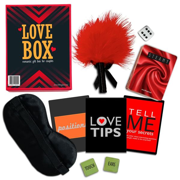 exciting Lives Steamy Romantic Love Box Gift Set - Valentines Day Gift for Husband Wife Girlfriend Boyfriend- Wedding Anniversary Box for Couples, Him and Her, Couple Games for Date Night Ideas