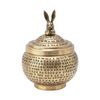 Creative Co-op Round Hammered Metal Container with Rabbit Finial, Brass Finish