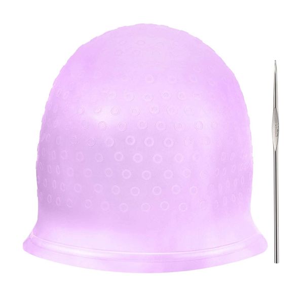 YFFSFDC Hair Dye Cap for Hair Dyeing Silicone Hair Color Hair Cap Reusable for Home Hair Color Dyeing Only with Crochet Hook (Pink)